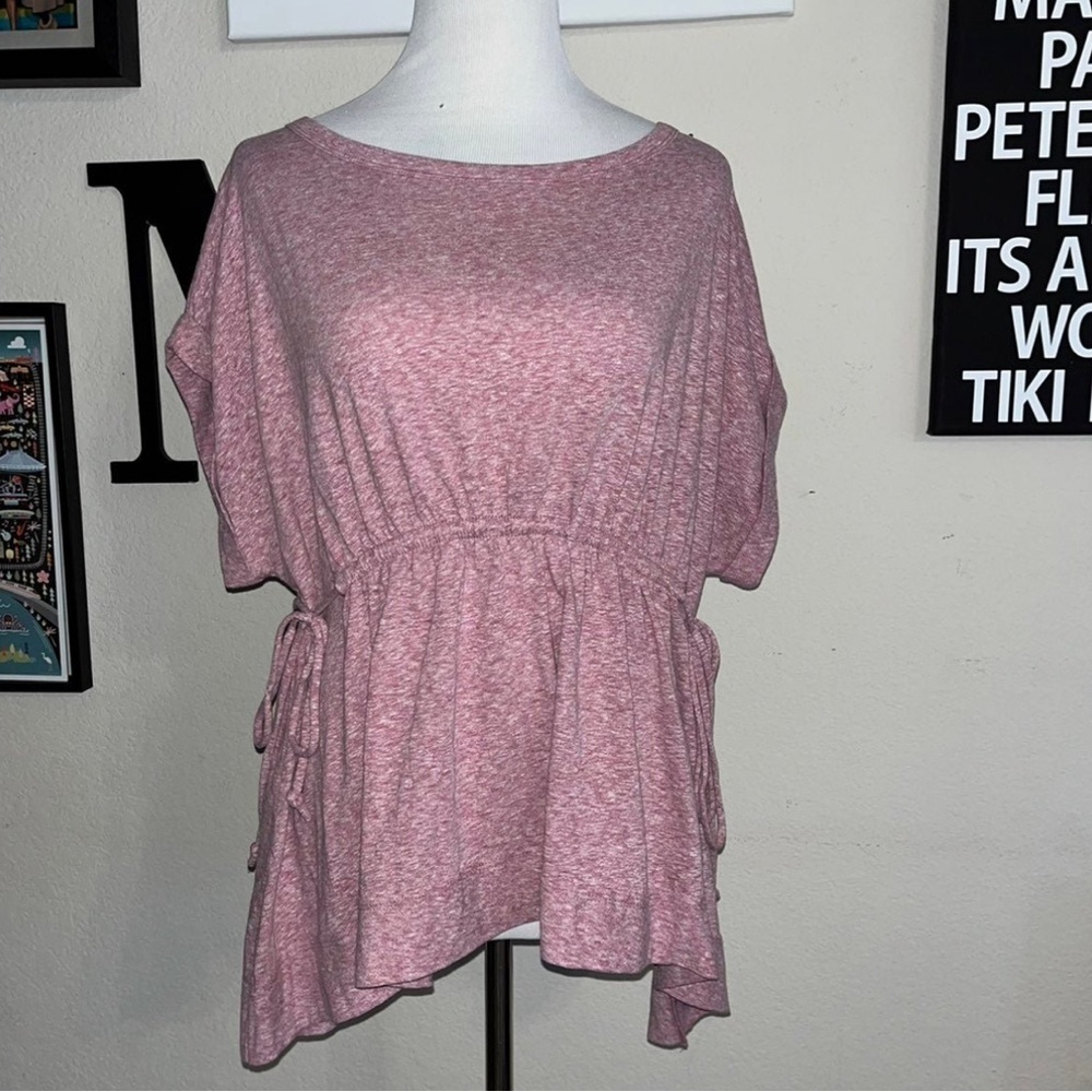 Caslon purple fuchsia heathered top, scoop neck, elastic at waist, size Medium